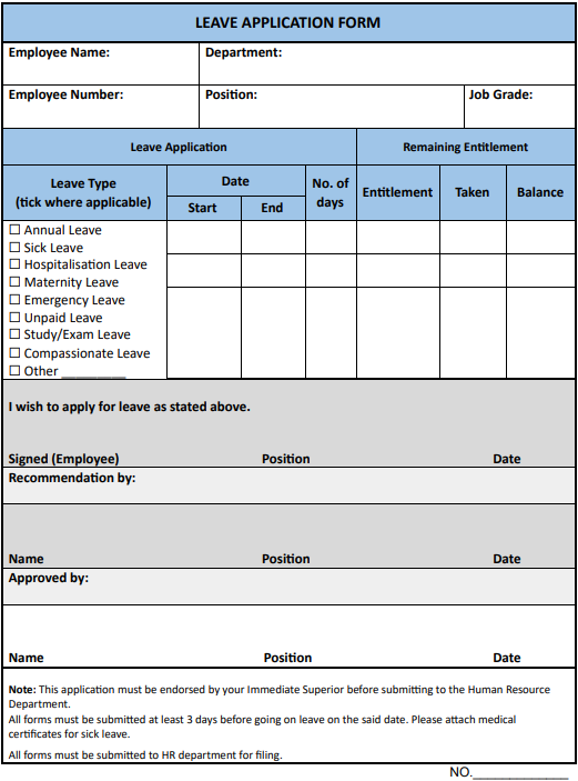 Leave application form